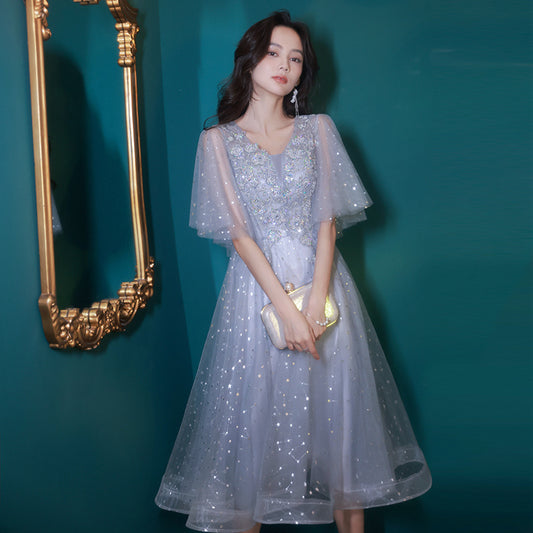 Plus Size Evening Dress Women's Plump Girls Slim Fit and Thin Cover Belly Banquet 100.00kg plus-Sized plus-Sized Bridesmaid Dress Dress Autumn