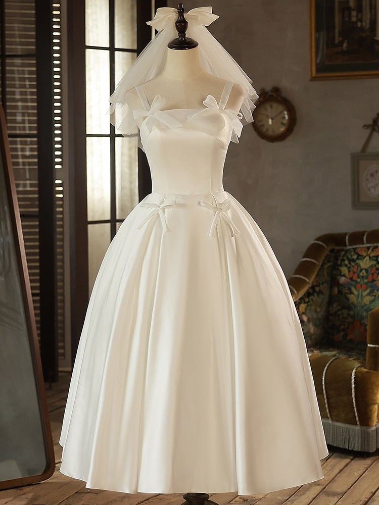 Party dress Korean White Dresses Gala Ball Satin Skirt Wedding Dress H9802