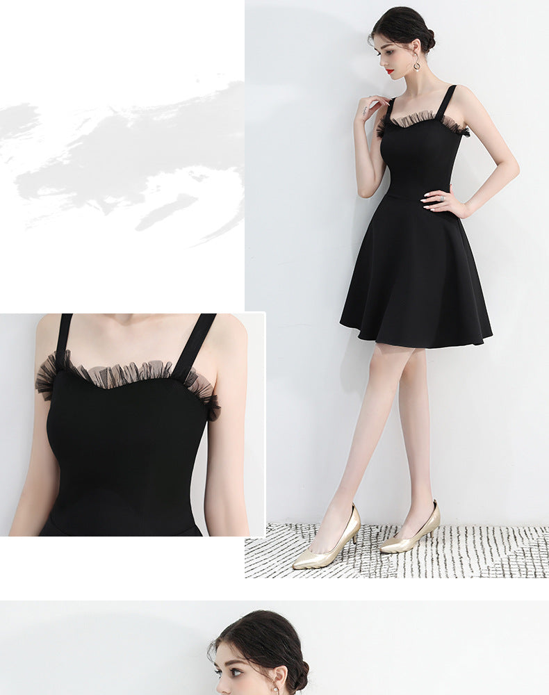 Black Evening Dinner Suit Women's 2024 New Spring Summer Slimming Short Dress Socialite Gathering Dress Banquet