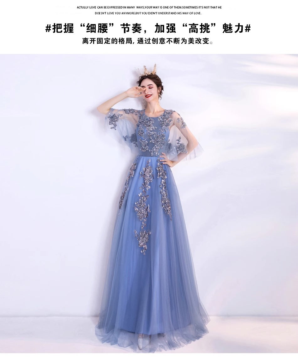 Blue Veils Slimming Banquet Annual Meeting Stage Performance Host Wedding Dress Evening Gown 273