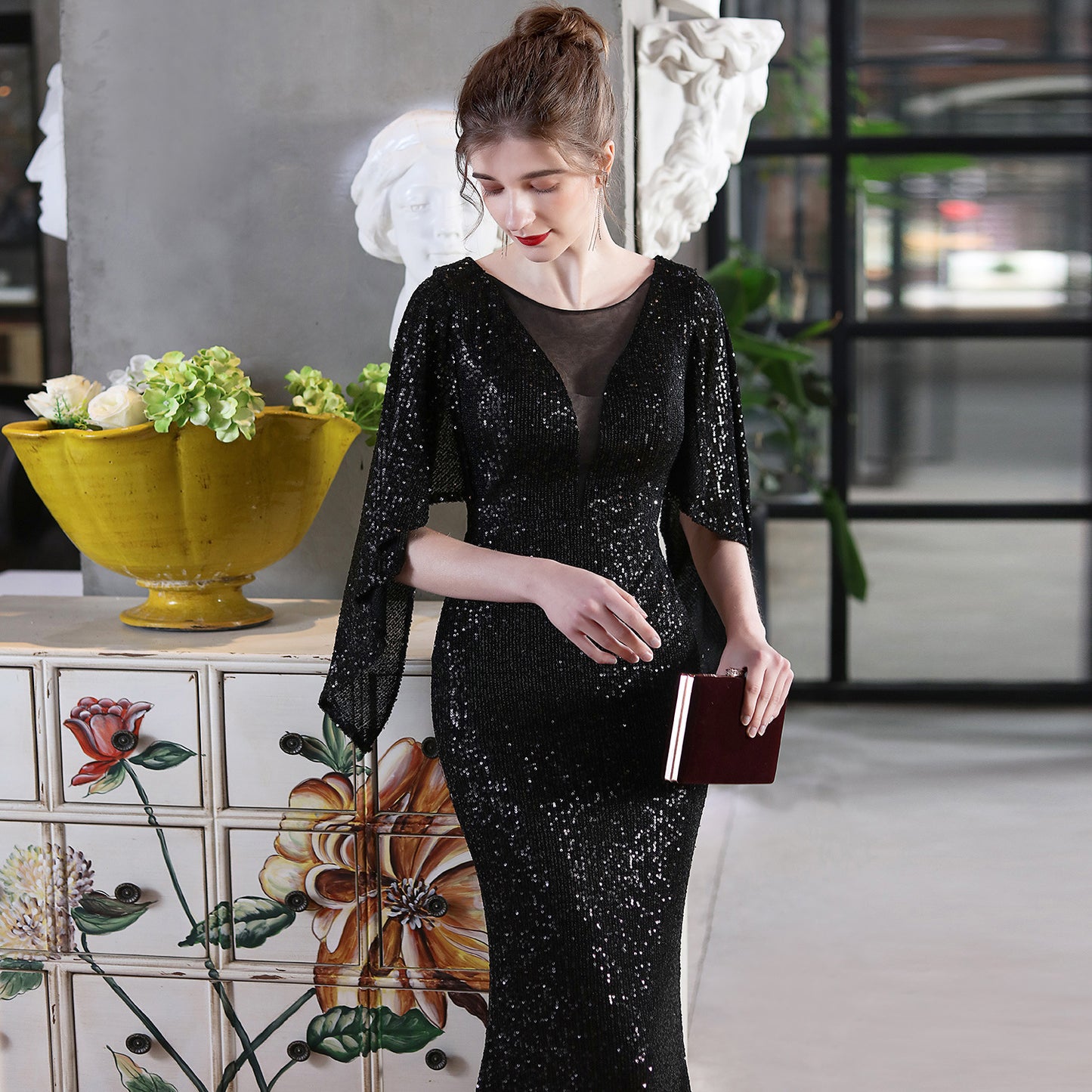 18631# Angel Wings Sequined Fishtail Banquet Elegant Graceful Annual Meeting Host Car Model Party Dress Female Summer