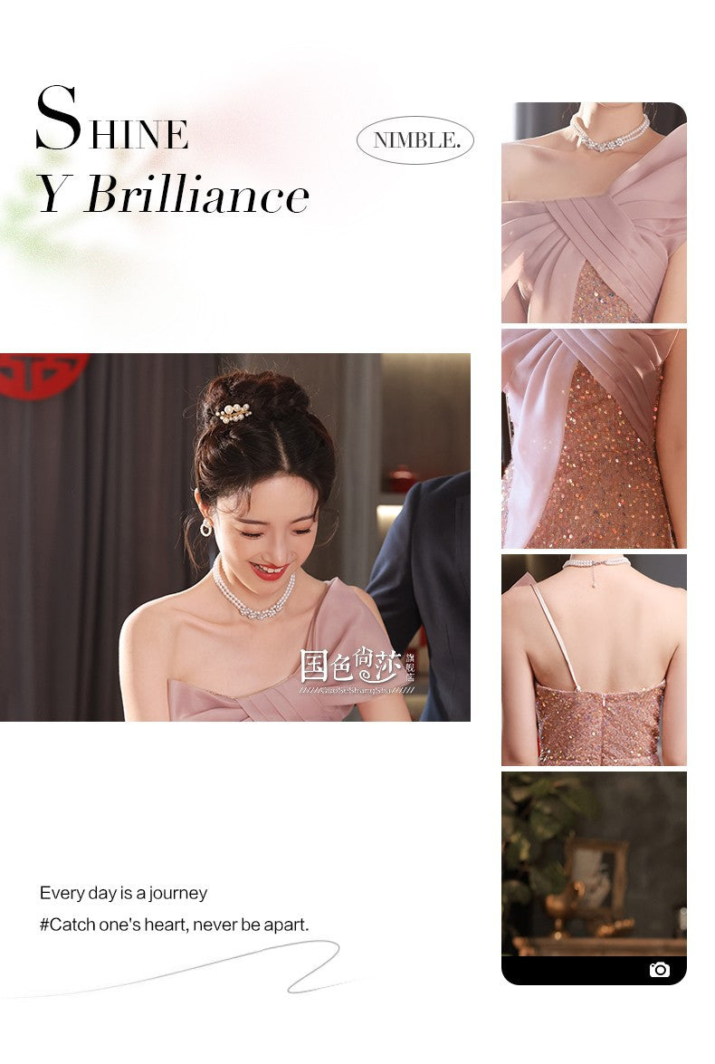 Toast Dress 2024 New Style Pink Bride Small Marriage Engagement High-Grade Wedding Dress Women's Casual Dress