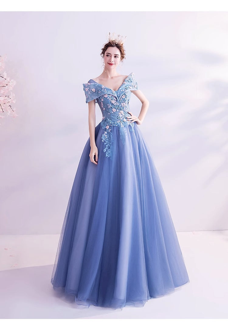 Blue Evening Dress 2024 New Annual Meeting Performance Stage Performance Solo Recitation Host Dress