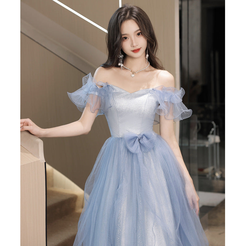 Blue Evening Dress for Women 2024 New High-Grade Fairy Graduation Host Art Exam High-End Affordable Luxury Niche French Style