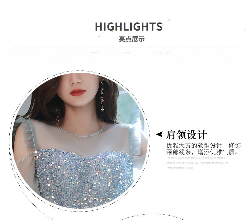 Fishtail Dress Evening Dress for Women Summer Long-Sleeve Elegant Daily Style Dress Host Temperament Banquet Dress
