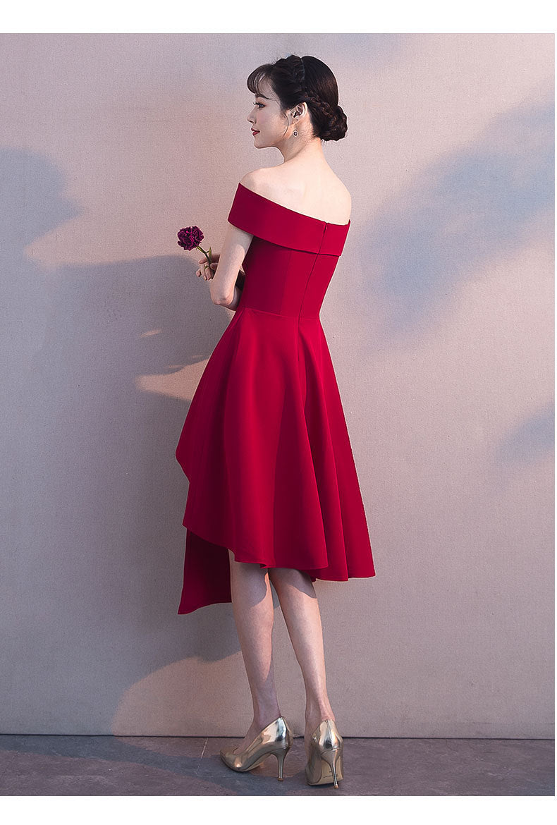 off-Shoulder Toast Dress 2023 Summer New Modern Bride Wedding Red Banquet Small Evening Dress Skirt Women's Slimming