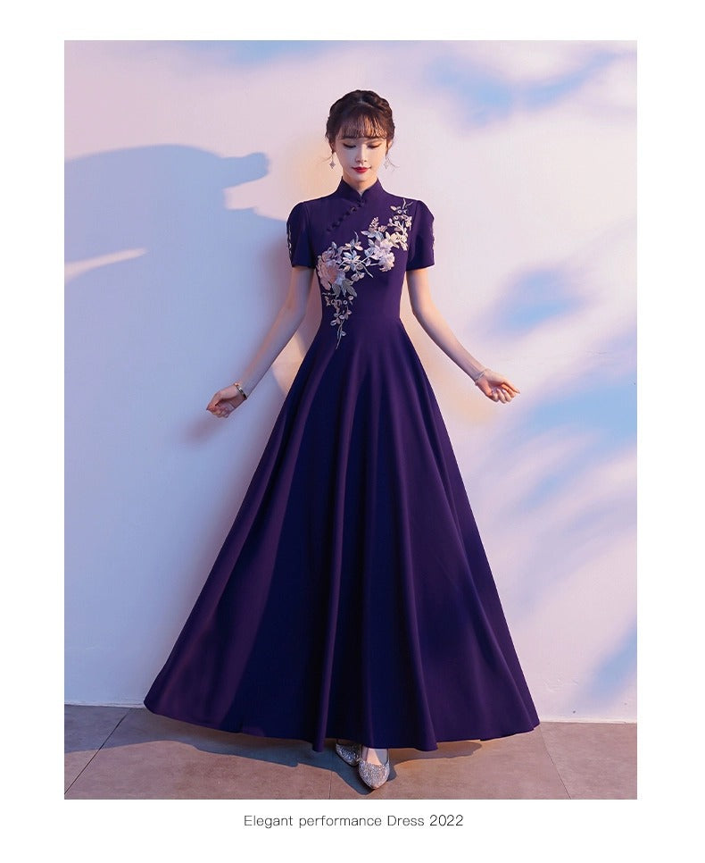 Chorus Cheongsam Performance Costume Female Dress Elegant Chinese Style Command Solo Dress Embroidered Chinese Style Recitation Clothing