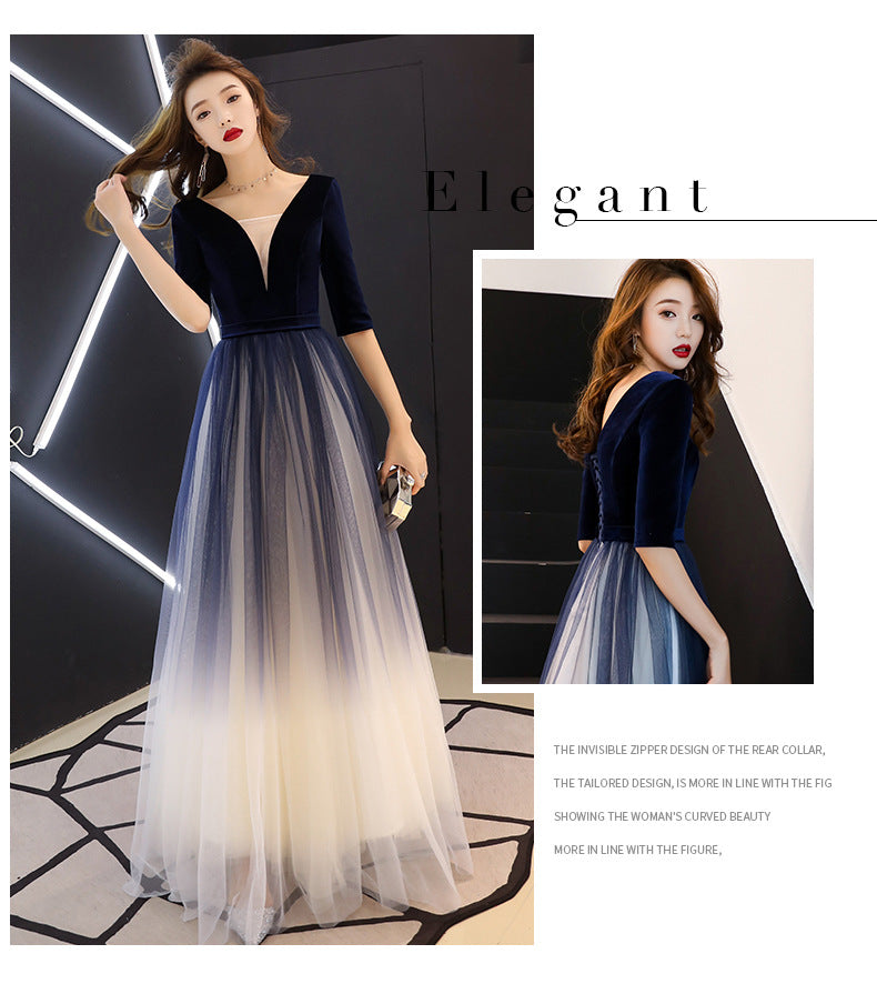 Evening Dress for Women 2024 New Banquet Mid-Sleeve Long Slimming Annual Meeting Socialite Dress Evening Dress for Women Autumn and Winter