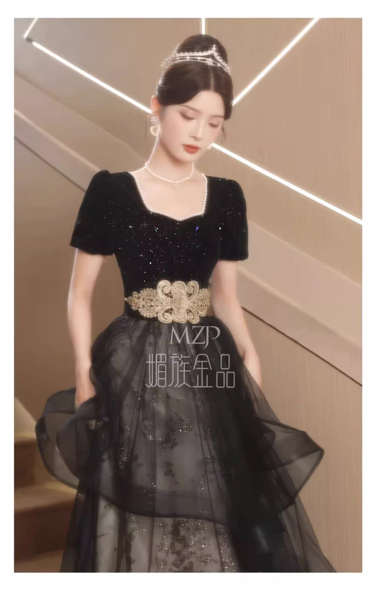 Black Evening Dress for Women 2024 New Banquet Long Sleeve French Summer Vocal Music Art Test Dress Light Luxury Minority High-End