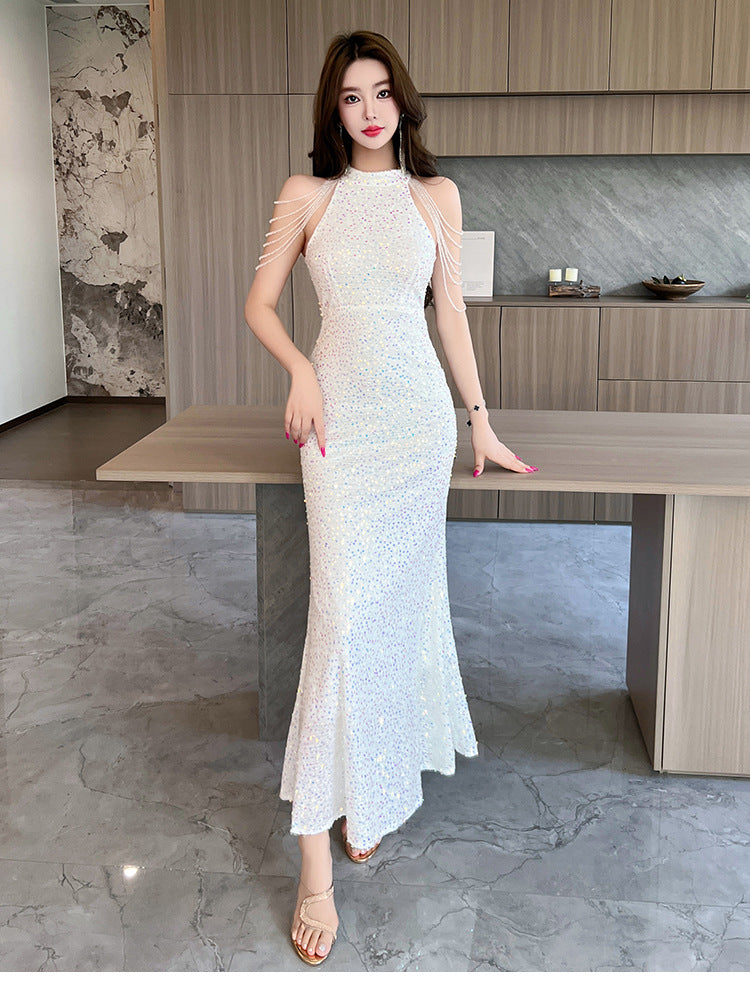 5135 Evening Dress for Women High-End Affordable Luxury Niche High Sense Banquet Temperament Host Sequined Adult Ceremony Fishtail Dress