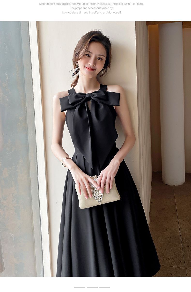 Amazon Sling Dress Female 2024 Spring and Summer New French Style Temperament Base Ride Slimming Retro Black Dress