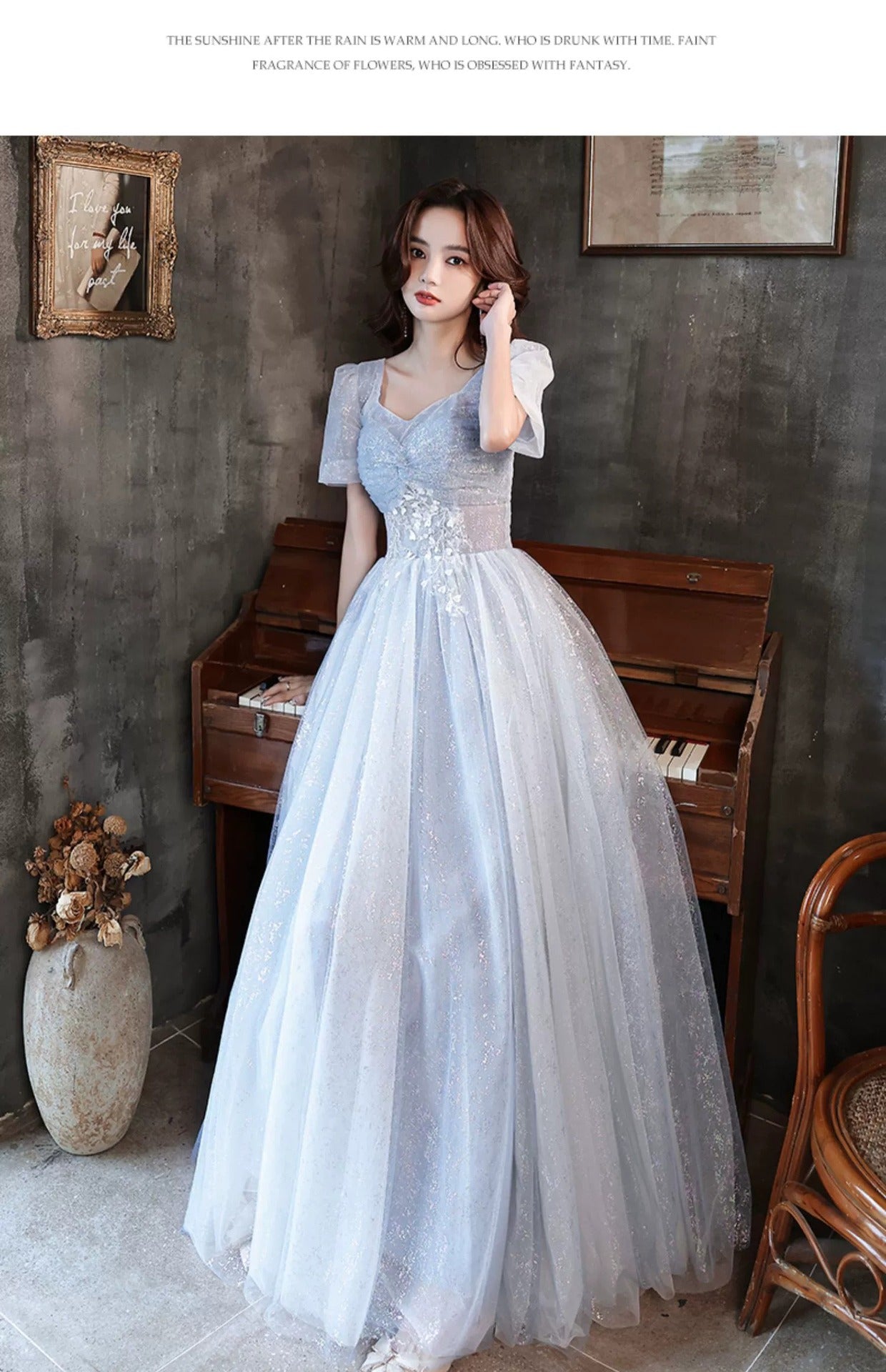 Art Exam Evening Dress Man Blue Female Banquet Temperament Vocal Music Host Costume Socialite Princess Style Dress