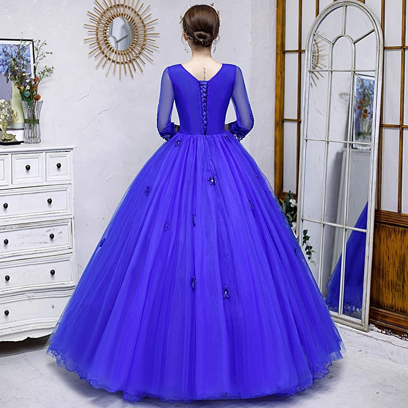 Colored Mesh Annual Meeting Host Performance Student Vocal Solo Art Exam Clothing Pettiskirt Long Evening Dress Female Autumn and Winter