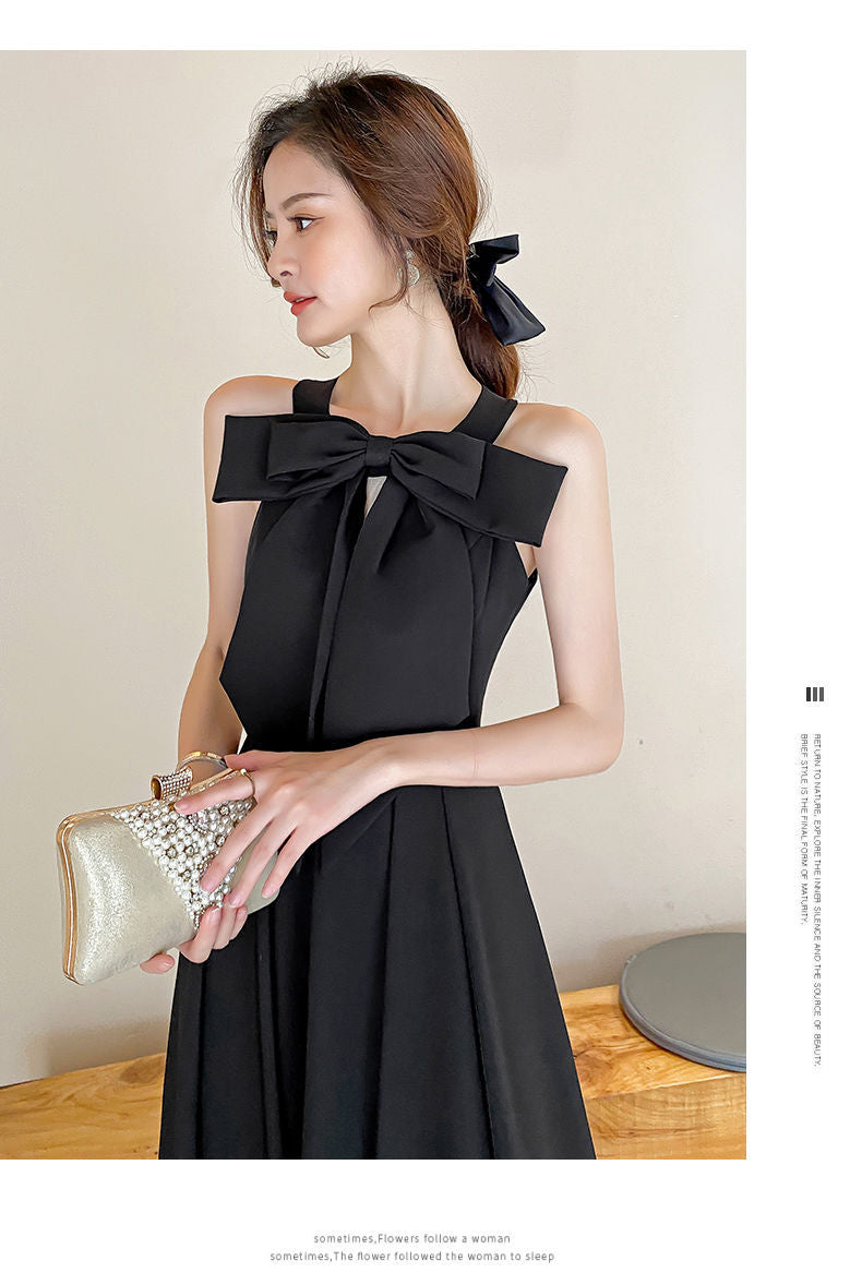 Amazon Sling Dress Female 2024 Spring and Summer New French Style Temperament Base Ride Slimming Retro Black Dress