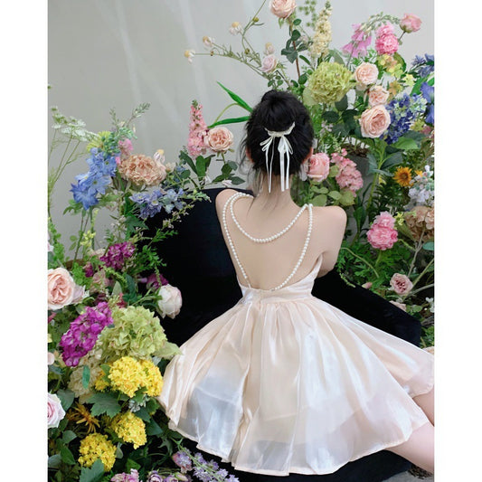Seaside Dress Birthday Party Dress Sanya Sexy Pearl Organza Backless Beach Skirt Little Man