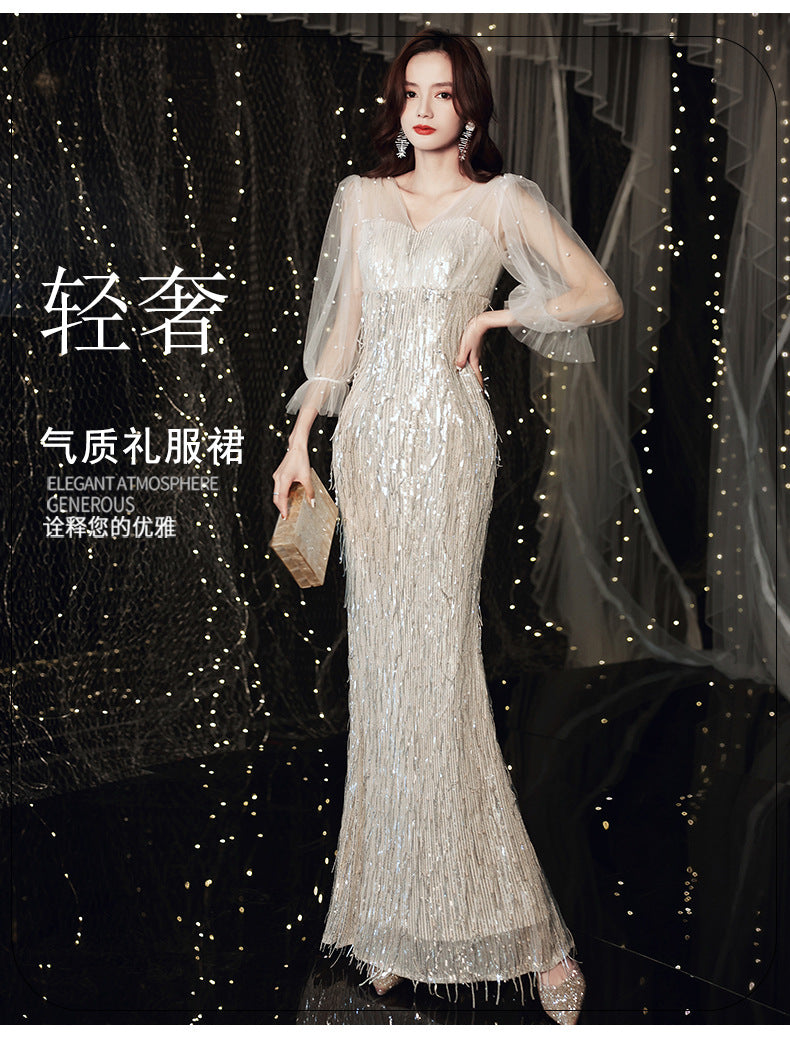 European and American Evening Dress 2024 New Light Luxury Light Luxury Temperament Dress Light Luxury Elegant Top Grade Banquet Dress