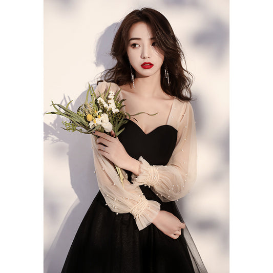 Black Evening Dress for Women Banquet Temperament Daily Style Dress Small Birthday Student Graduation Dress