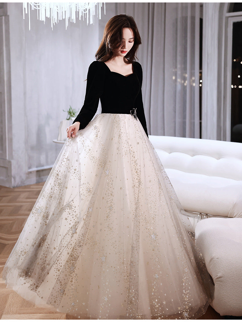 Black Evening Dress Banquet 2023 New Summer and Autumn Long Sleeve Elegant Annual Meeting Stunning Daily Dress Dress