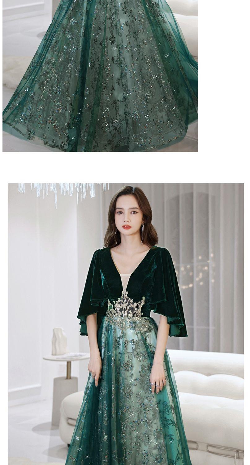 Women's Evening Dress New 2024 Banquet Temperament Green Niche Art Exam Slimming Pleuche Dress One Piece Dropshipping