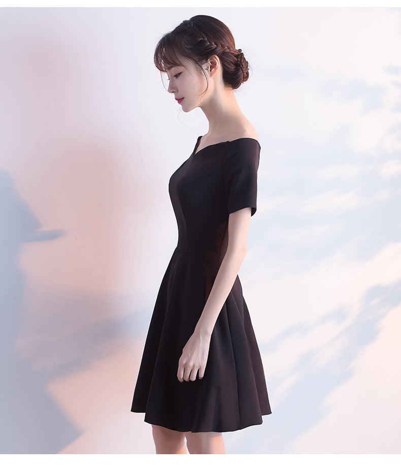 Banquet Evening Dress for Women, Short New Style, Slimming Elegant Princess Off-Shoulder Korean Version Bodycon Dress