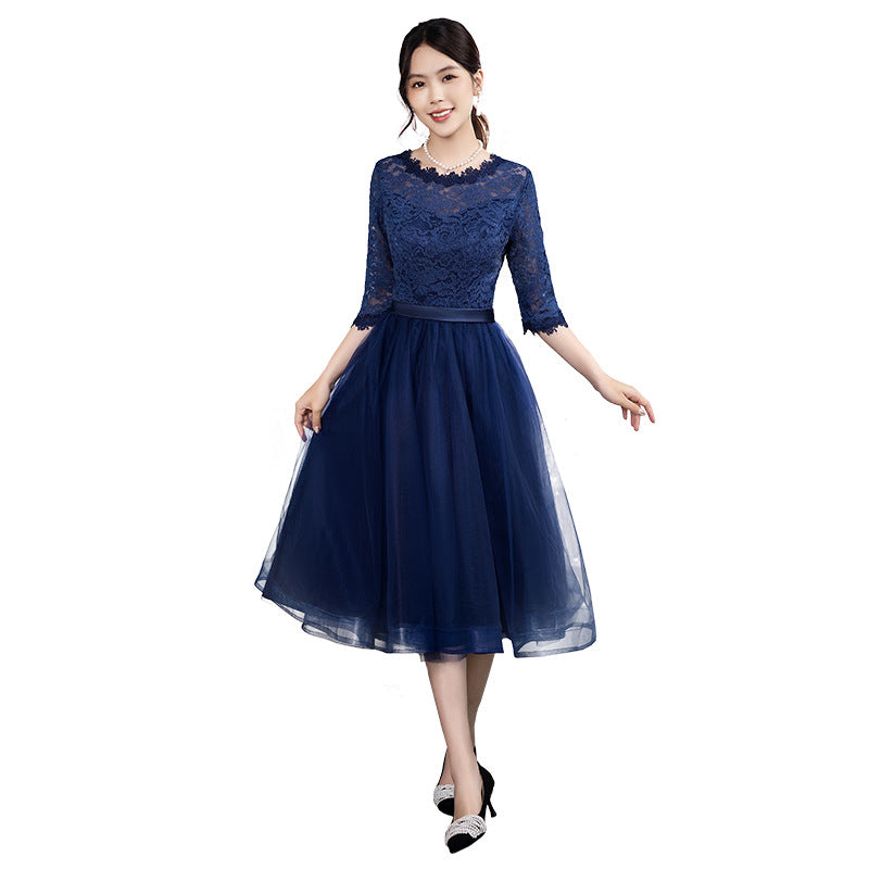 Small Dress Women's Independent Station Shopee Southeast Asia 2024 New Mid-Length Banquet Host Party Evening Dress