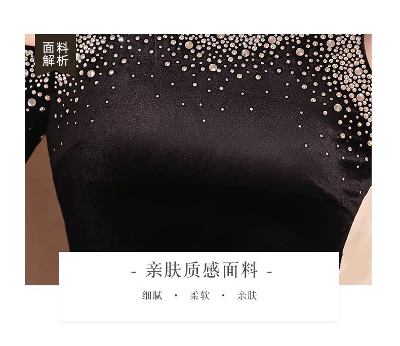 Factory in Stock Wholesale New Elegant and Beautiful off-Shoulder Long Sleeve Banquet Host Black Mermaid Evening Dress for Women