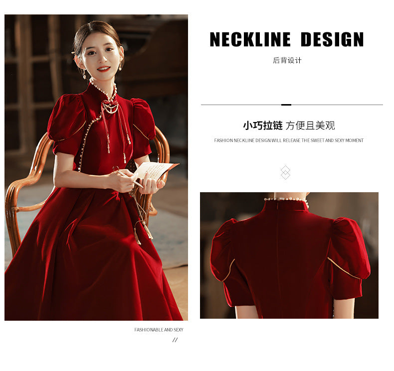 Toast Dress Bride 2024 New Chinese Style High-Grade Red Velvet Engagement Wedding Dress Women's Long Sleeve Spring