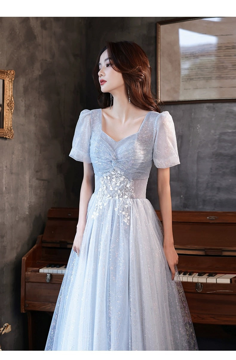 Art Exam Evening Dress Man Blue Female Banquet Temperament Vocal Music Host Costume Socialite Princess Style Dress