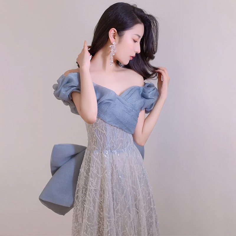 2024 Evening Dress Niche High-End off-Shoulder Ladies Banquet Super Fairy Engagement Princess Dress Bridal Toast Dress