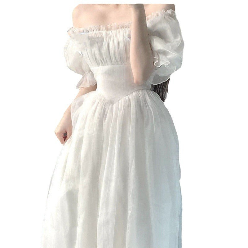 French First Love Organza Backless Lace up Blue Dress Female Tea Break Milk Fufu Escape Princess Super Fairy