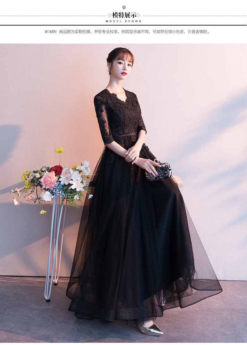 Evening Dress for Women 2024 Summer New Banquet Elegant Long Dress Show Thin Black Socialite Annual Meeting Dress