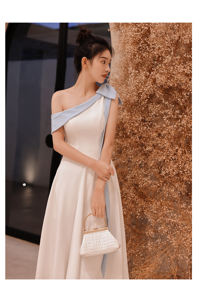 White One Shoulder Little Evening Dress Dress Women's Engagement Birthday Party Usually Wear Light Luxury Minority Light Luxury Art Student