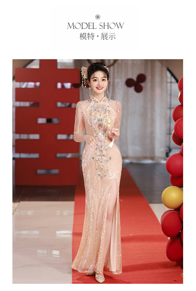 Chinese Toast Gown Bridal High Sense 2024 New Casual Dress for Wedding Day Back-to-Door Banquet Engagement Dress Winter