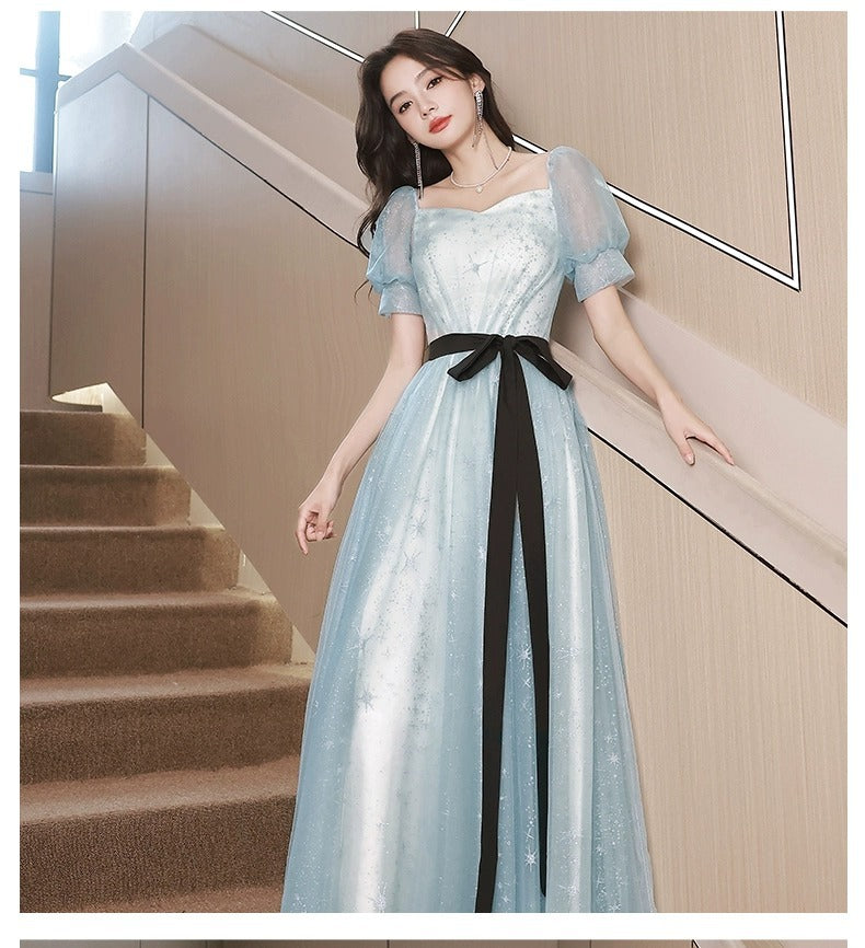 Blue Evening Dress Women's High-Grade Fairy Temperament Ladies Banquet Light Luxury Minority Princess Adult Ceremony Host Performance