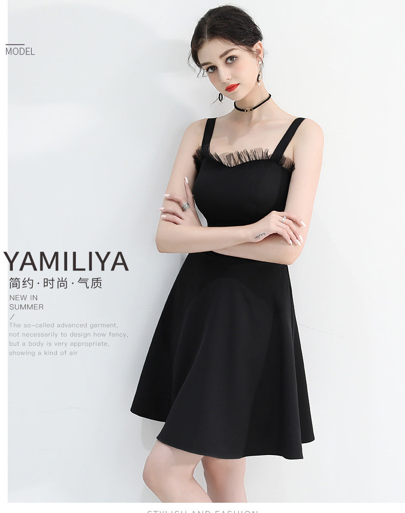 Black Evening Dinner Suit Women's 2024 New Spring Summer Slimming Short Dress Socialite Gathering Dress Banquet