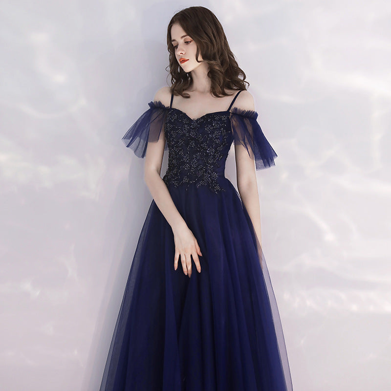 Evening Dress Women's Simple and Elegant Autumn Elegant Long Banquet Sling Host's Dress Dress Toast Dress