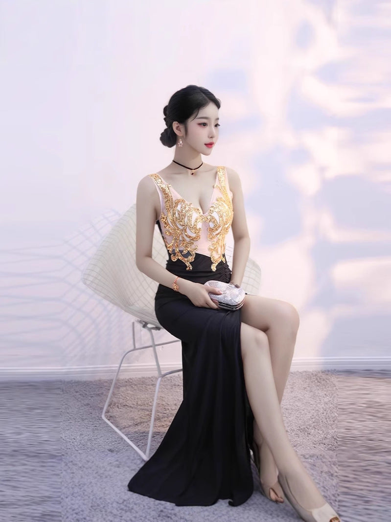 Sexy Dress Ladies Temperament Banquet Evening Dress Hotel KTV Club Public Relations Glade Dress Long Dress