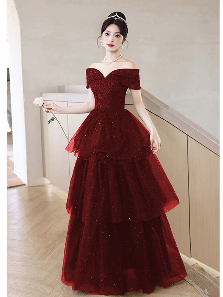 Toast Dress Bride 2024 New Autumn Women's High-End Red Engagement Evening Dress Light Luxury Minority Elegant Wedding Banquet