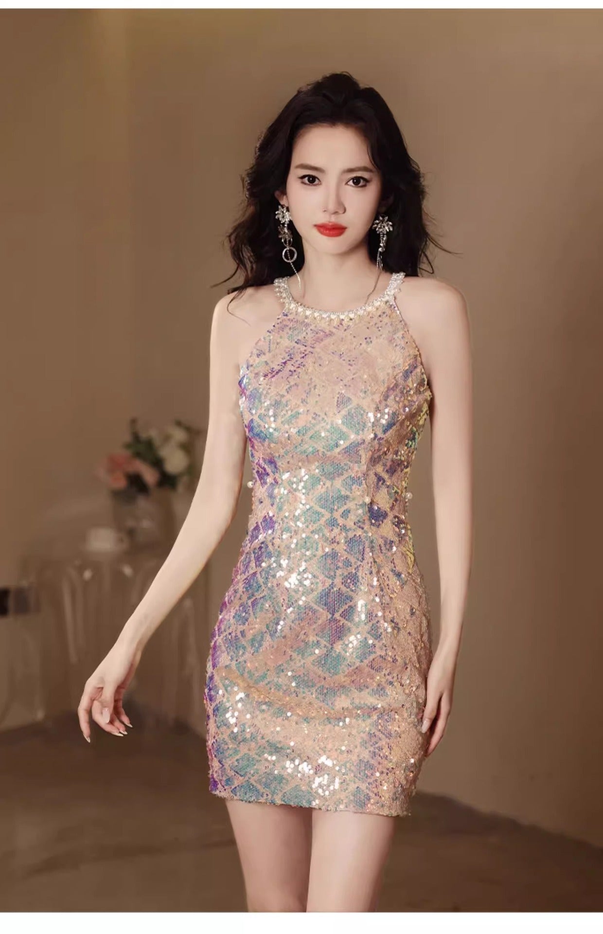 Short Party Little Evening Dress Skirt Women's Banquet Light Luxury Daily Style Sequins Dress Temperament Socialite Gathering