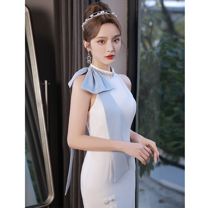 White One Shoulder Little Evening Dress Dress Women's Engagement Birthday Party Usually Wear Light Luxury Minority Light Luxury Art Student