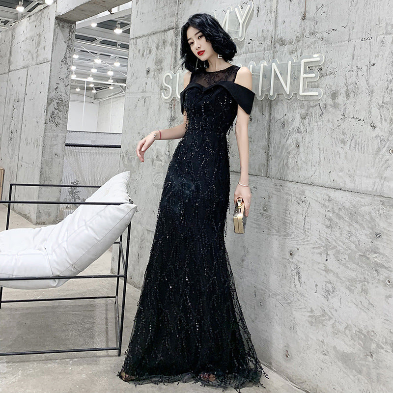 Black Dress for Women 2024 New High-End Affordable Luxury Elegant High-Grade Socialite Host Banquet Evening Dress Dress