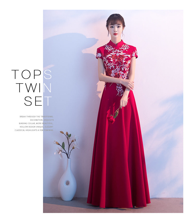 Chinese Style Chorus Competition Dress Women's New Elegant Annual Meeting Host Stand Collar Costume Long Elegant Clothing