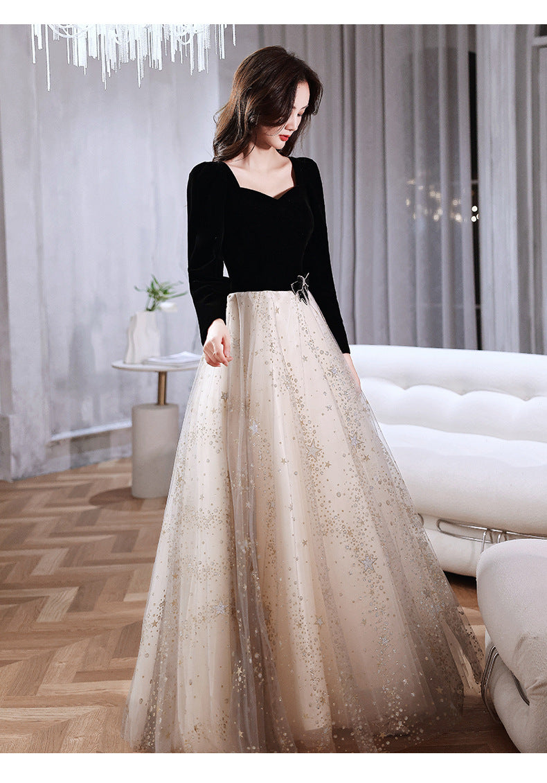 Black Evening Dress Banquet 2023 New Summer and Autumn Long Sleeve Elegant Annual Meeting Stunning Daily Dress Dress