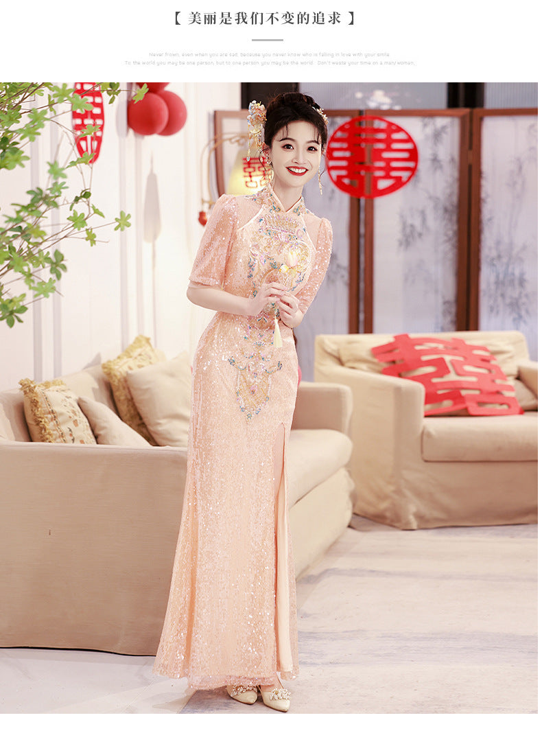 Chinese Toast Gown Bridal High Sense 2024 New Casual Dress for Wedding Day Back-to-Door Banquet Engagement Dress Winter