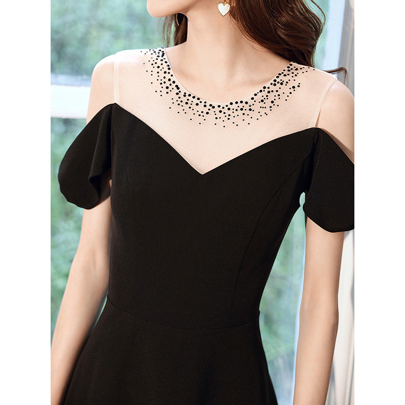 Black Evening Dress for Women 2024 New Daily Style Long Elegant Dress Host Ladies Party Dress