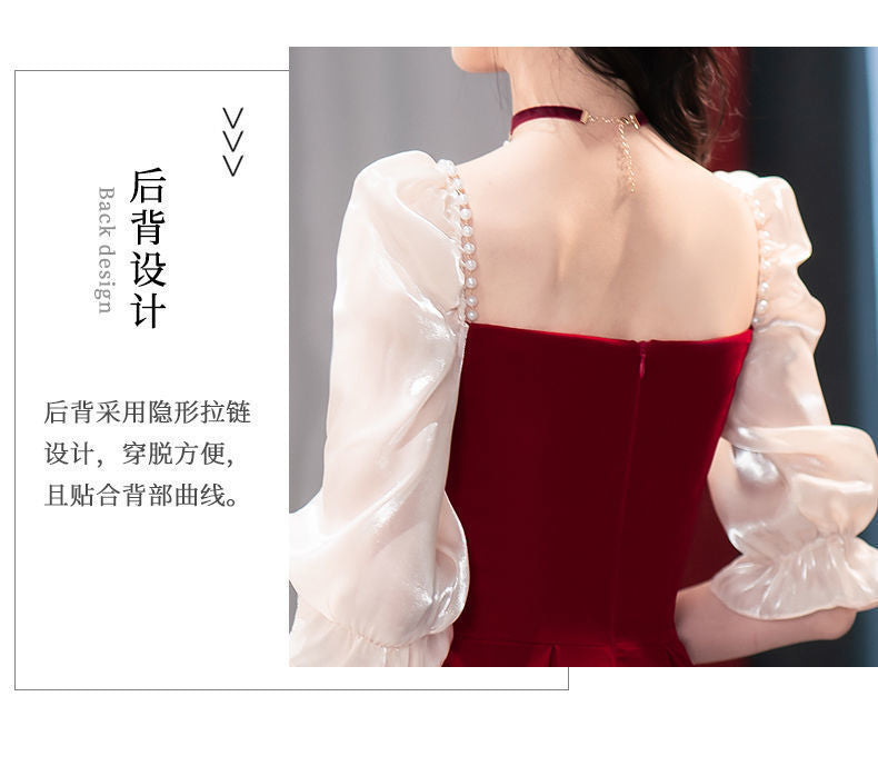 2024 Wine Red High Sense Dinner Suit Summer Dress Toast Dress Bride Daily Style Engagement Dress