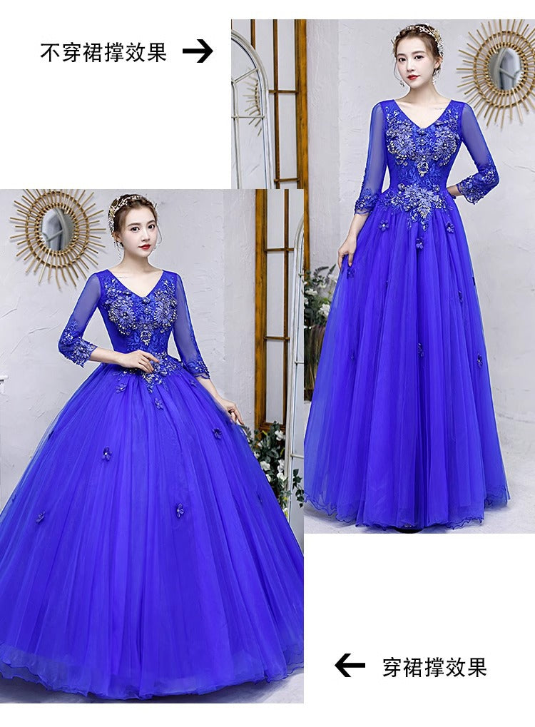Colored Mesh Annual Meeting Host Performance Student Vocal Solo Art Exam Clothing Pettiskirt Long Evening Dress Female Autumn and Winter