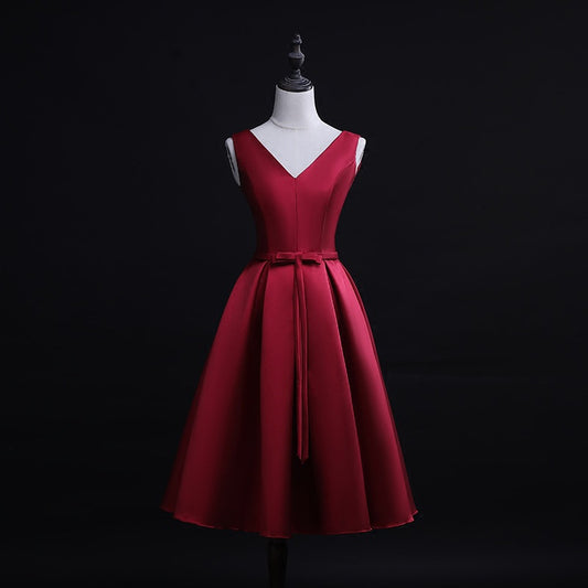 Bridal Toast Dress New Spring Short Red V-neck Engagement Return Wedding Dress for Women Slim Fit Slimming