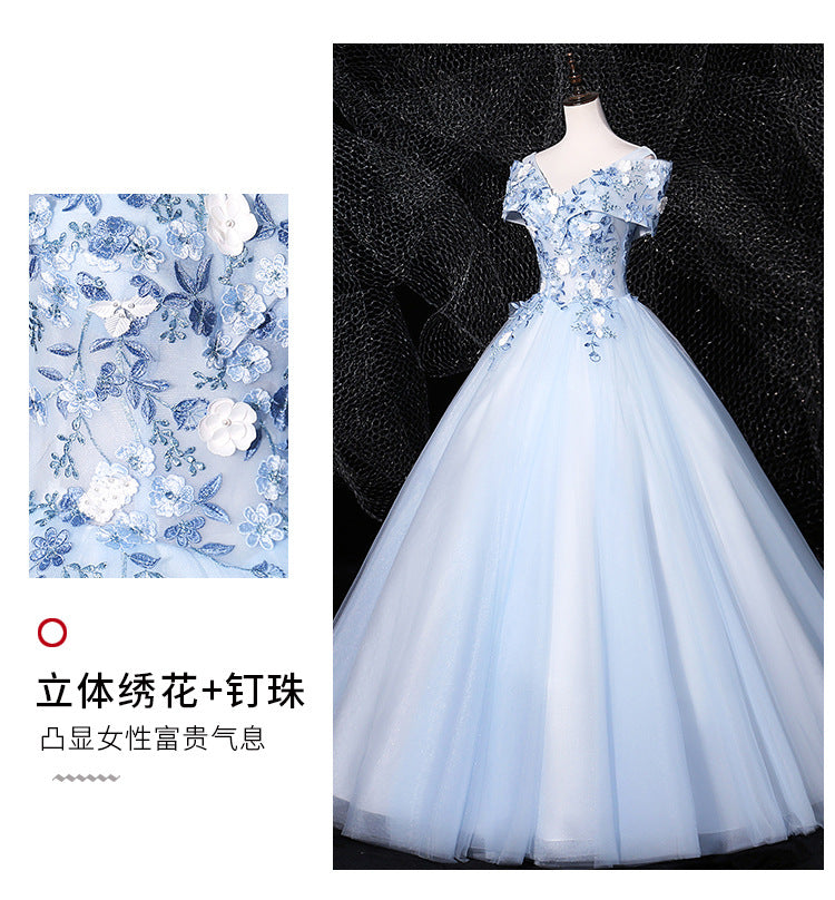 Sky Blue off-the-Shoulder Gown 2024 New Bel Canto Solo Pettiskirt Long Slimming Slim Fit Stage Skirt