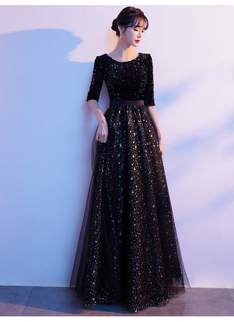 Banquet Evening Dress Dress Black Paillette Western Style Clothing Dresses H98923